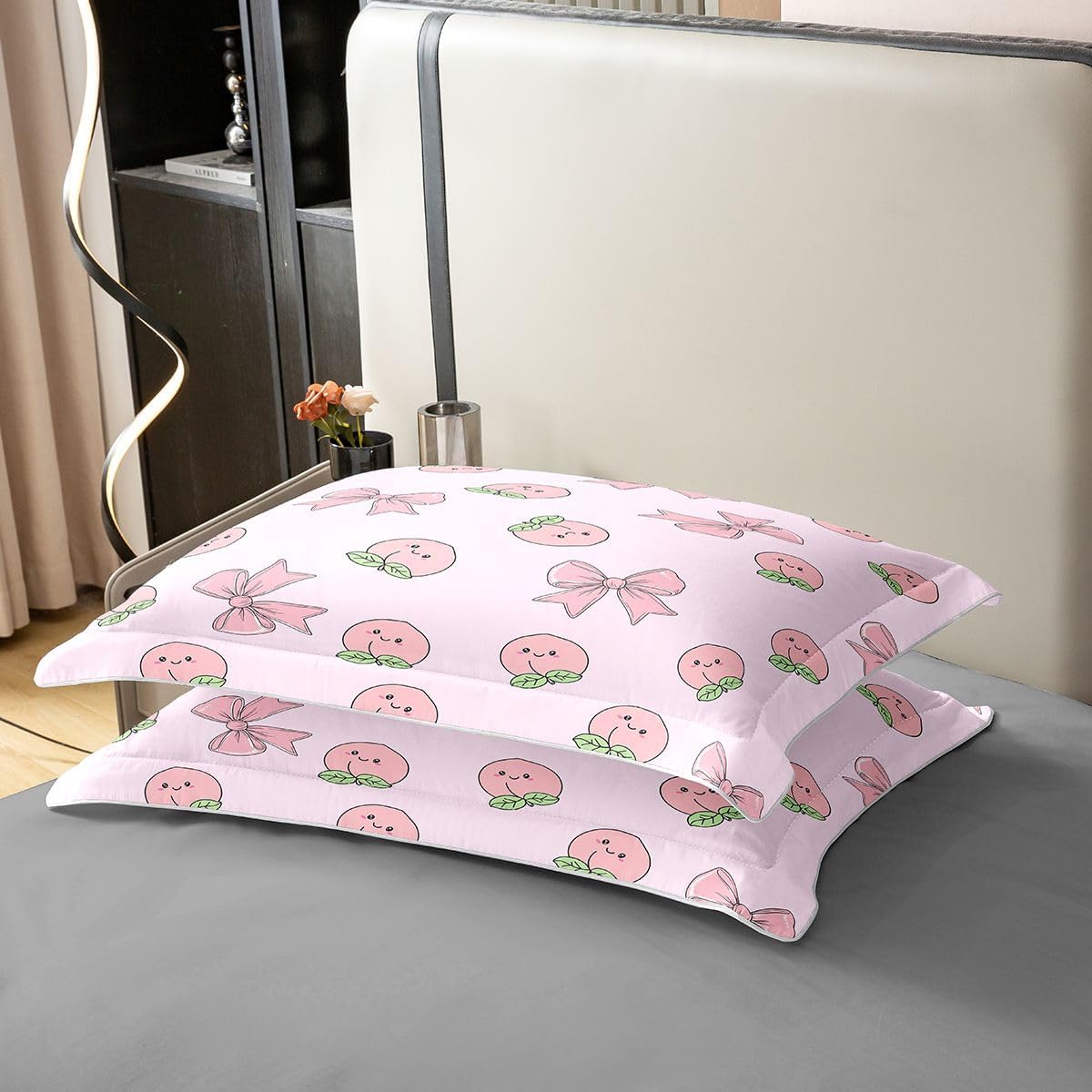 Erosebridal Bowknot 100% Cotton Duvet Cover Twin Size Peach Bedding Set for Kids Boys Girls Cute Cartoon Peaches Kawaii Pink Bow Comforter Cover Fruit Princess Ribbon Bowtie Bedclothes