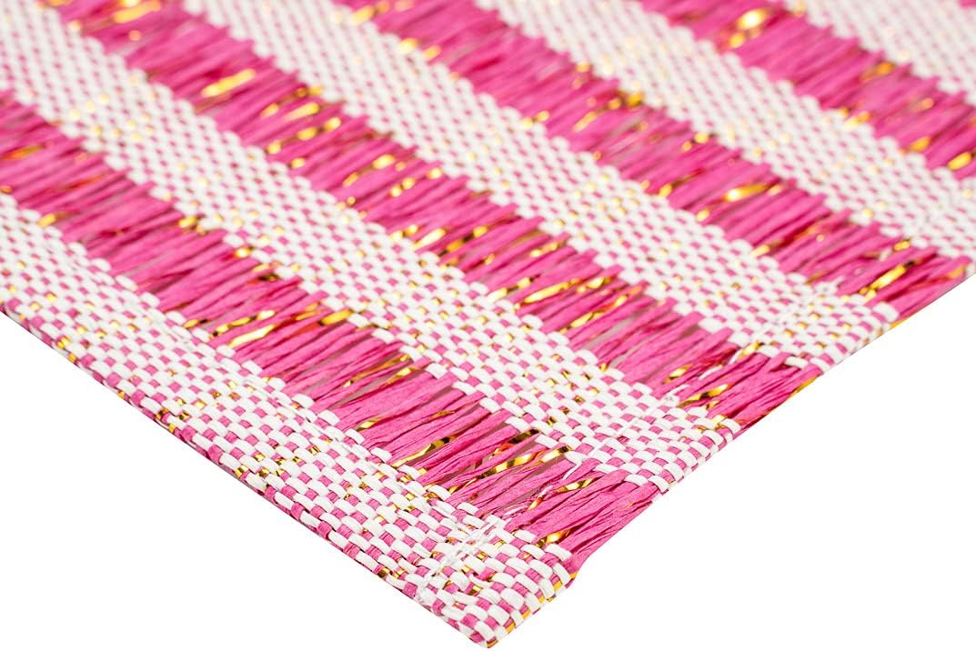 Restaurantware 16 x 12 Inch Dining Table Placemats Set Of 6 Rectangle Kitchen Table Mats - Pink Stripes Easy To Clean Pink Plastic Striped Placemats Wipeable Durable