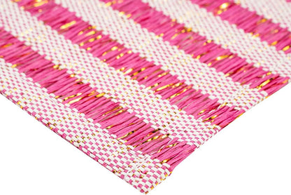 Restaurantware 16 x 12 Inch Dining Table Placemats Set Of 6 Rectangle Kitchen Table Mats - Pink Stripes Easy To Clean Pink Plastic Striped Placemats Wipeable Durable