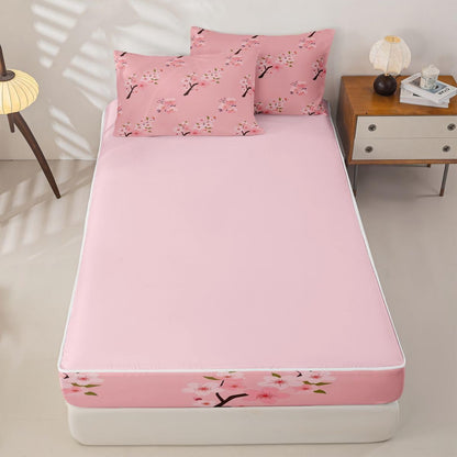 Erosebridal Floral Zipper Bedding Set Twin Cherry Blossom Zip Up Comforter Set with Sheets Peach Blossoms Branches Hand Drawn Bed in a Bag Cute Girly Pink Flowers Bed Sets with 2 Pillowcases