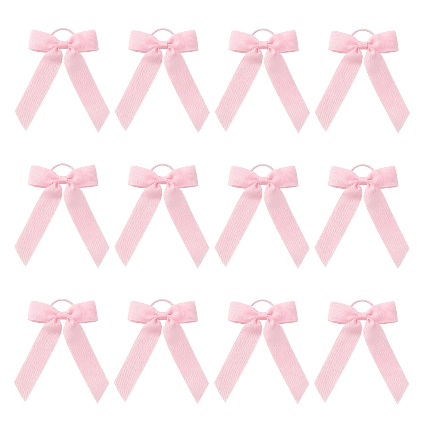 12pcs Collegiate Style Ponytail Holder Hair Bows, Ribbon Bows Cheer Bows Scrunchies Hair Bow Bands Hair Ropes Hair Ties for Women Girls Cheerleading Toddler Sports Hair Accessories Decoration (Pink)