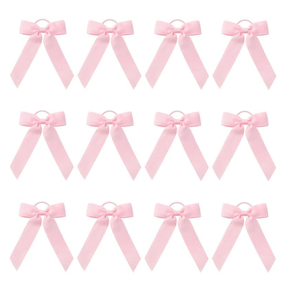12pcs Collegiate Style Ponytail Holder Hair Bows, Ribbon Bows Cheer Bows Scrunchies Hair Bow Bands Hair Ropes Hair Ties for Women Girls Cheerleading Toddler Sports Hair Accessories Decoration (Pink)