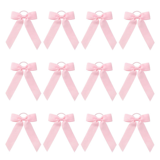 12pcs Collegiate Style Ponytail Holder Hair Bows, Ribbon Bows Cheer Bows Scrunchies Hair Bow Bands Hair Ropes Hair Ties for Women Girls Cheerleading Toddler Sports Hair Accessories Decoration (Pink)