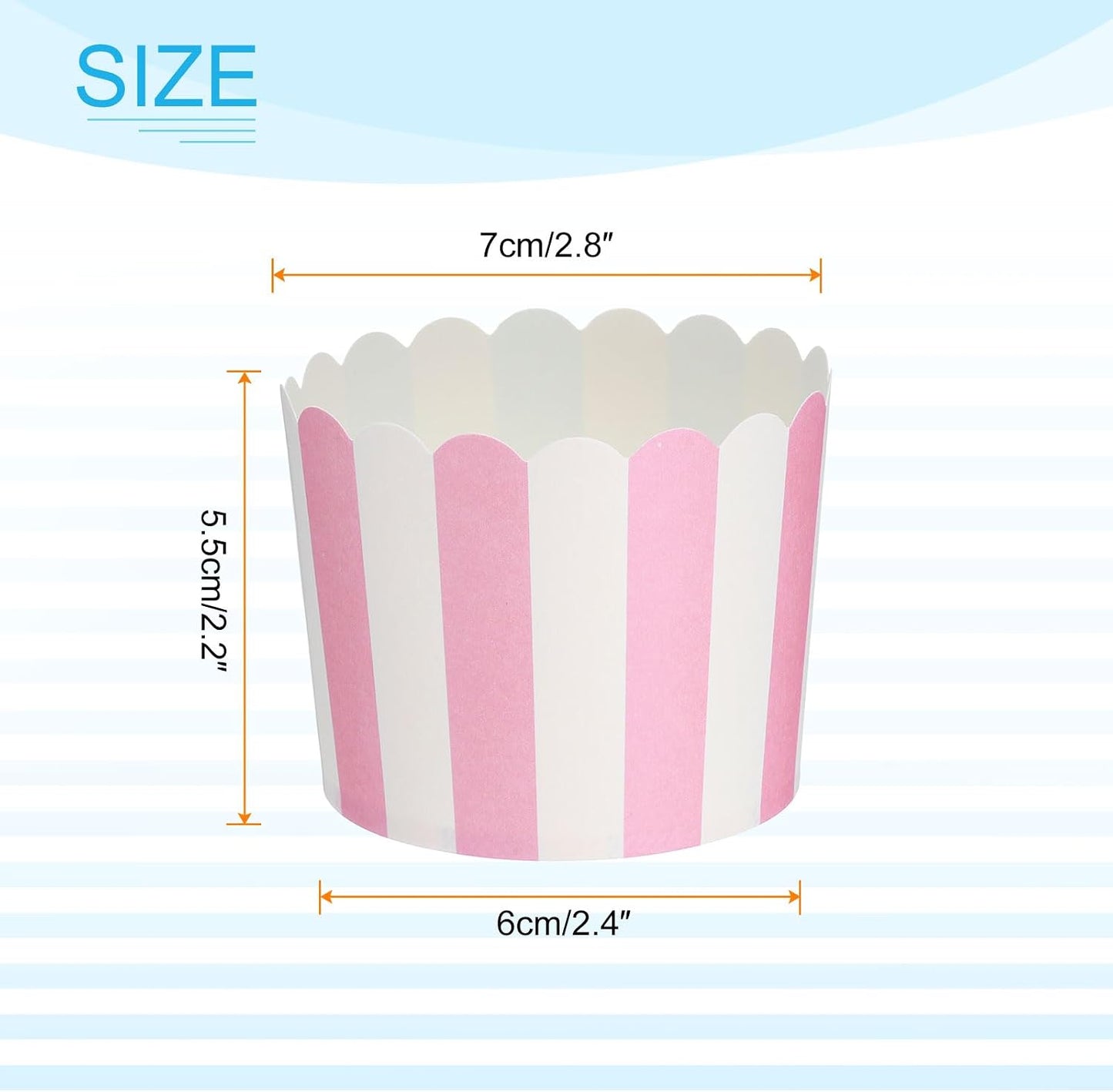 HARFINGTON 50Pcs Paper Baking Cups 6oz Greaseproof Disposable Bulk Cupcake Muffins Liners Cases Wrappers for Wedding Birthday Graduation, Stripe Pink