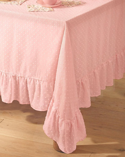 xo, Fetti Ruffle Tablecloth - Pink Polka Dot | Tea Party, Sheer Baby Pink Tablecloth, Party Decorations, Girly Decor, Coquette, Pastel