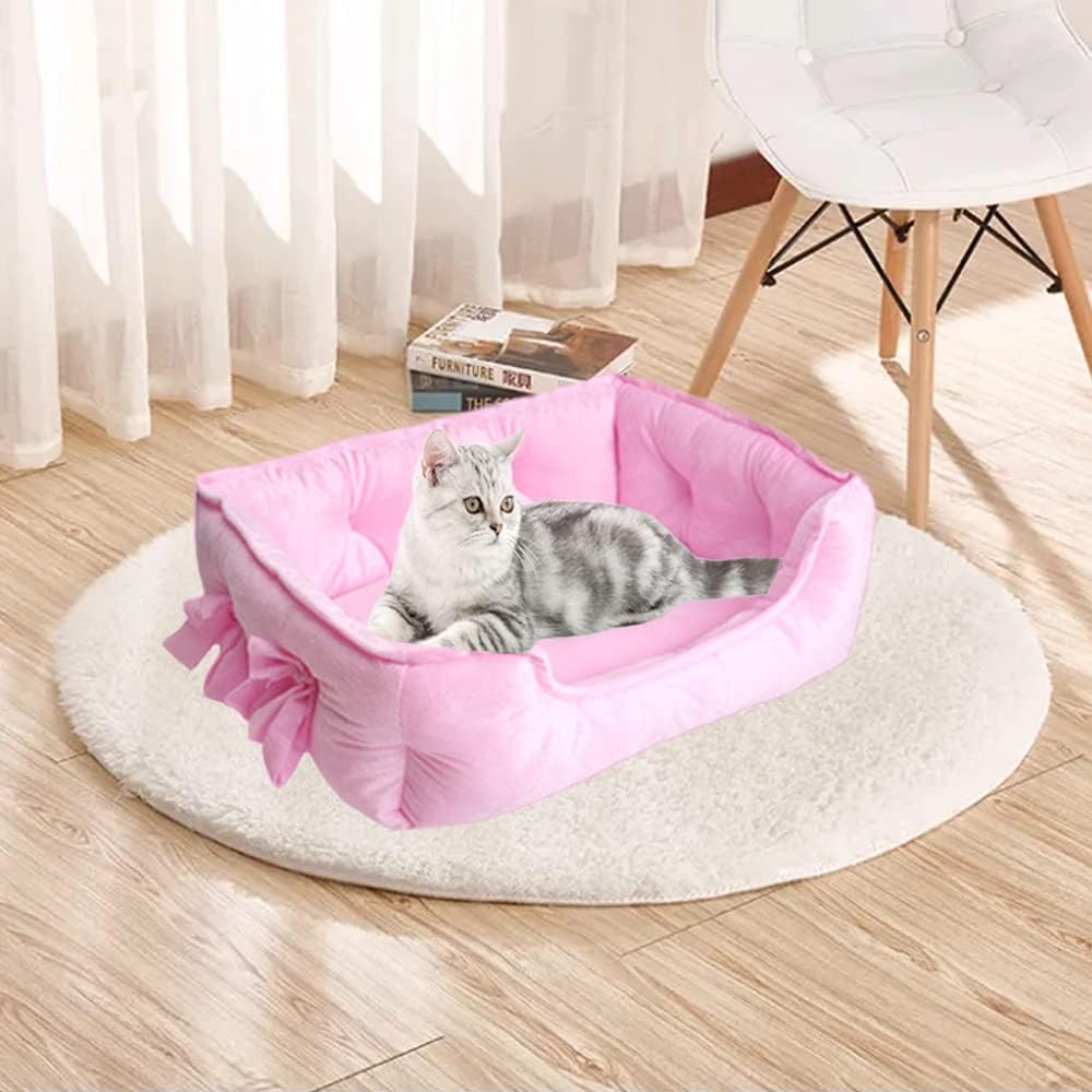 Cute Princess Dog Bed Pink Puppy Bed for Small Dogs Breathable Cat Couch Bowknot Pet Cushion Comfortable Kitten Nest Girl Doggy Sofa, Waterproof Bottom (Pink)