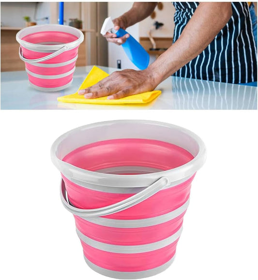 GLSOWEE Car Collapsible Bucket, 10L 2.6 Gallon Folding Bucket Auto Cleaning Plastic Water Bucket, Foldable Portable Bucket Space Saving for Indoor Outdoor Car Wash Garden Camping (Pink)