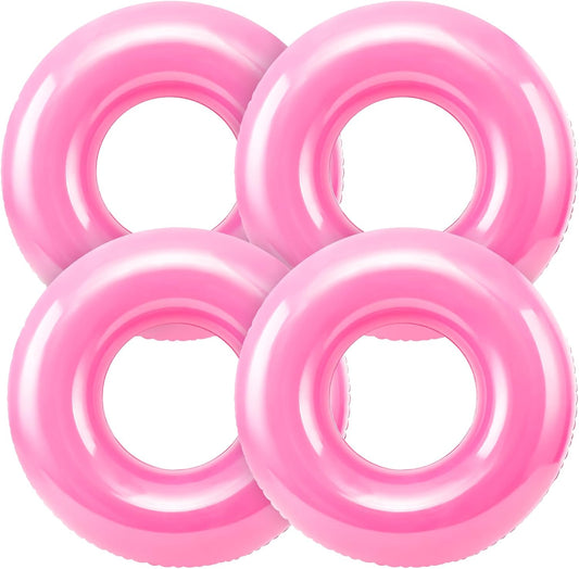 4 Pcs 28" Pink Inflatable Pool Float for Summer Beach Party, Swim Tube Bulk Swimming Ring Pool Floaties for Adults, Summer Vacation Beach Themed Party Bachelorette Party Decor