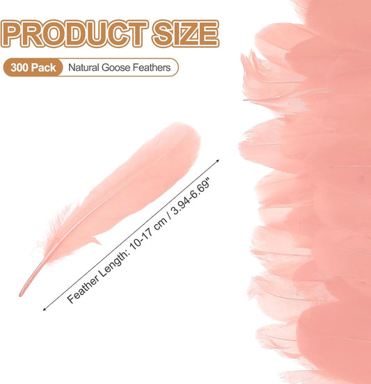 PATIKIL 4-7" Natural Goose Feathers Bulk for Crafts, 300 Pack Long Assorted Colors Feathers Decor for DIY Dream Catchers, Hats, Garland, Vase Supplies Adults Crafting, Peach Pink