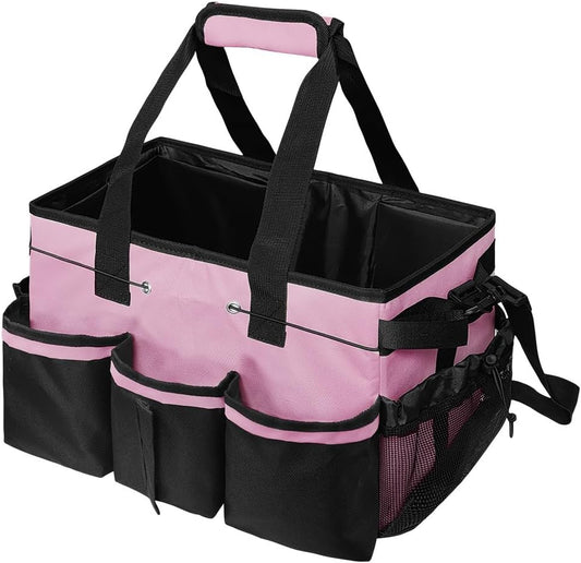 Wearable Cut-Off Cleaning Organizer, Housekeeping Organizer with Handles, Shoulder Strap and Removable Dividers for Tool Products, Housekeeping, Automotive, Home (Pink)