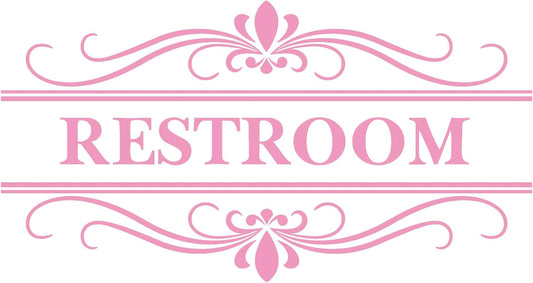 Restroom Sign Wall Decal Vinyl Pink Stickers, Removable Cute Art Design DIY Mural Wallpaper for Women Restroom Bathroom Washroom WC Toilet Office Home Decoration