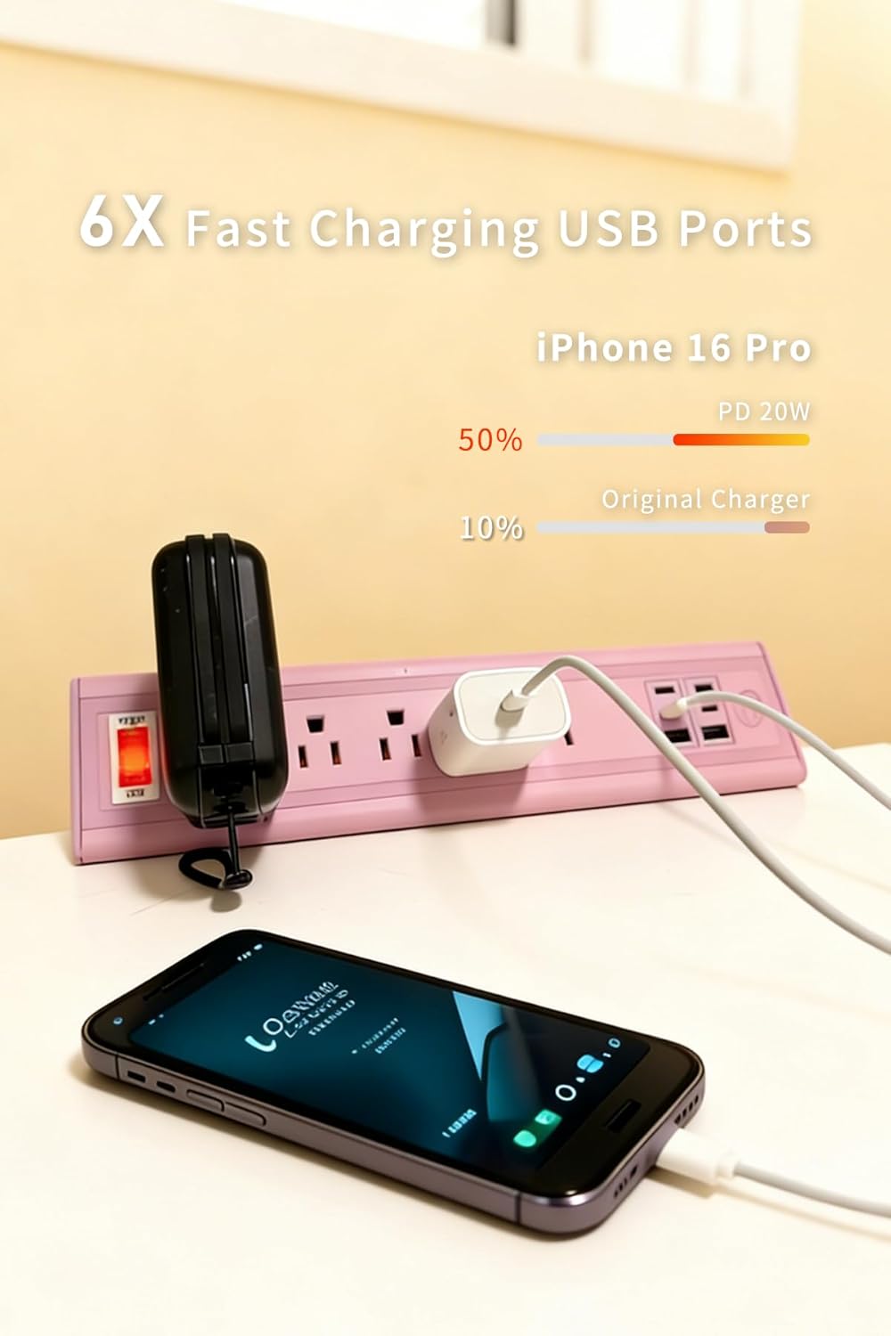 Desk Clamp Power Strip with Nightlight, 40W Fast Charging, 6FT Extension Cord, 4x20W USB-C & 2 USB Ports, 5 AC Outlets, Fits 1.69-Inch Table Edges