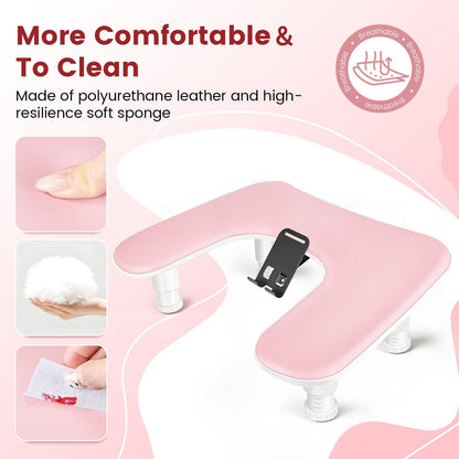JODSONE Pink U-Shaped Manicure Arm Rest for Nails Tech with Rotating 360°Built-In Phone Holder and Adjustable Nail Arm Rest Detachable Manicure Hand Rest for Salon Design