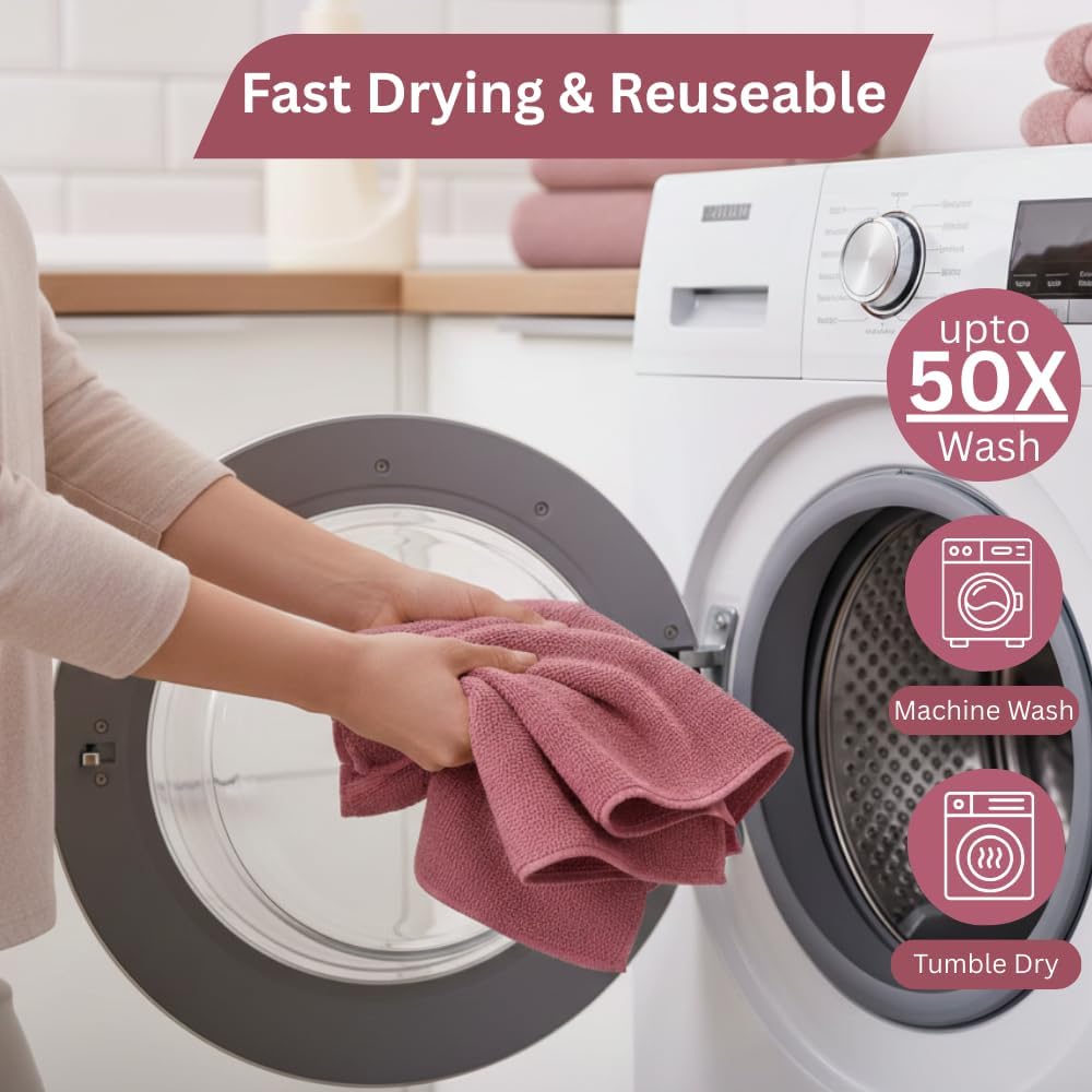 ASA Stores Microfiber Cleaning Cloth Roll – 85 Sheets, 200 GSM Reusable Paper Towels Roll, Absorbent Microfiber Towel Roll for Kitchen, Dishes & Home Cleaning – Pink