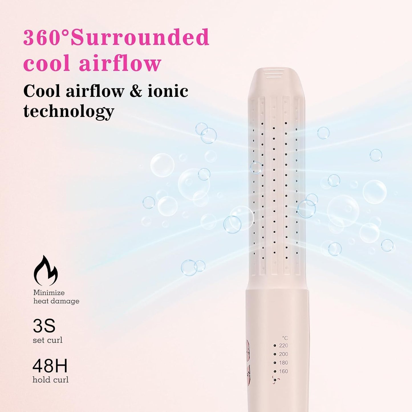 Hair Straightener and Curler, 2-in-1 Flat Iron & Airflow Curling Iron, Cool Air Hair Styling Tool, Ceramic Hair Straightener for Women, Dual Voltage, Blush Pink
