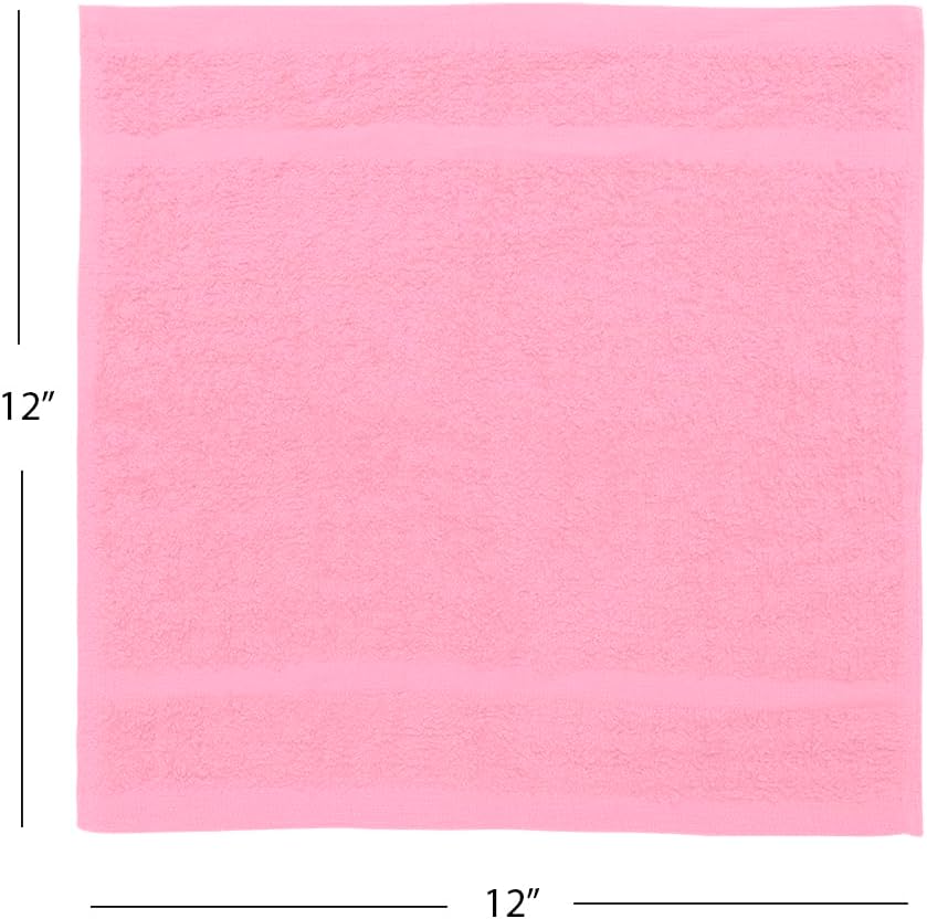 Avalon Towels Cotton Washcloths 24-Pack – 12 x 12 Inch Pink Super Soft & Absorbent Ring-Spun Cotton Wash Cloths for Face, Bath, Spa, Gym, Hotel & Cleaning