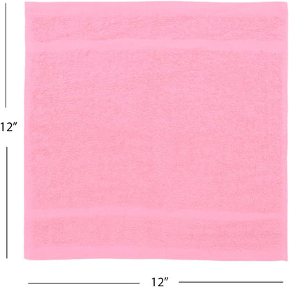 Avalon Towels Cotton Washcloths 24-Pack – 12 x 12 Inch Pink Super Soft & Absorbent Ring-Spun Cotton Wash Cloths for Face, Bath, Spa, Gym, Hotel & Cleaning