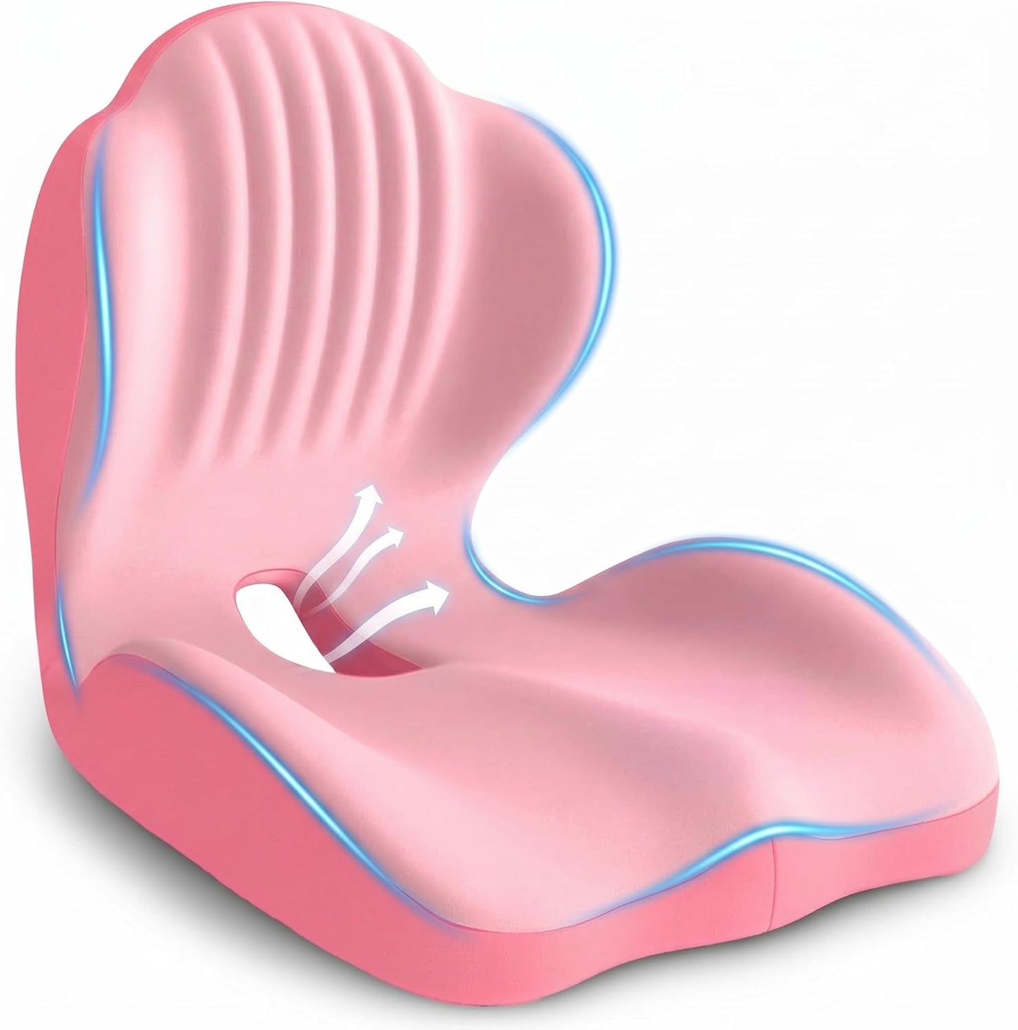 Ergonomic Office Chair Seat Cushion, L-Shaped Memory Foam Coccyx Cushion for Tailbone Pain Relief, Orthopedic Car Seat Cushion with Lumbar Support & Cutout Hollow for Sciatica & Back Pain (Pink)