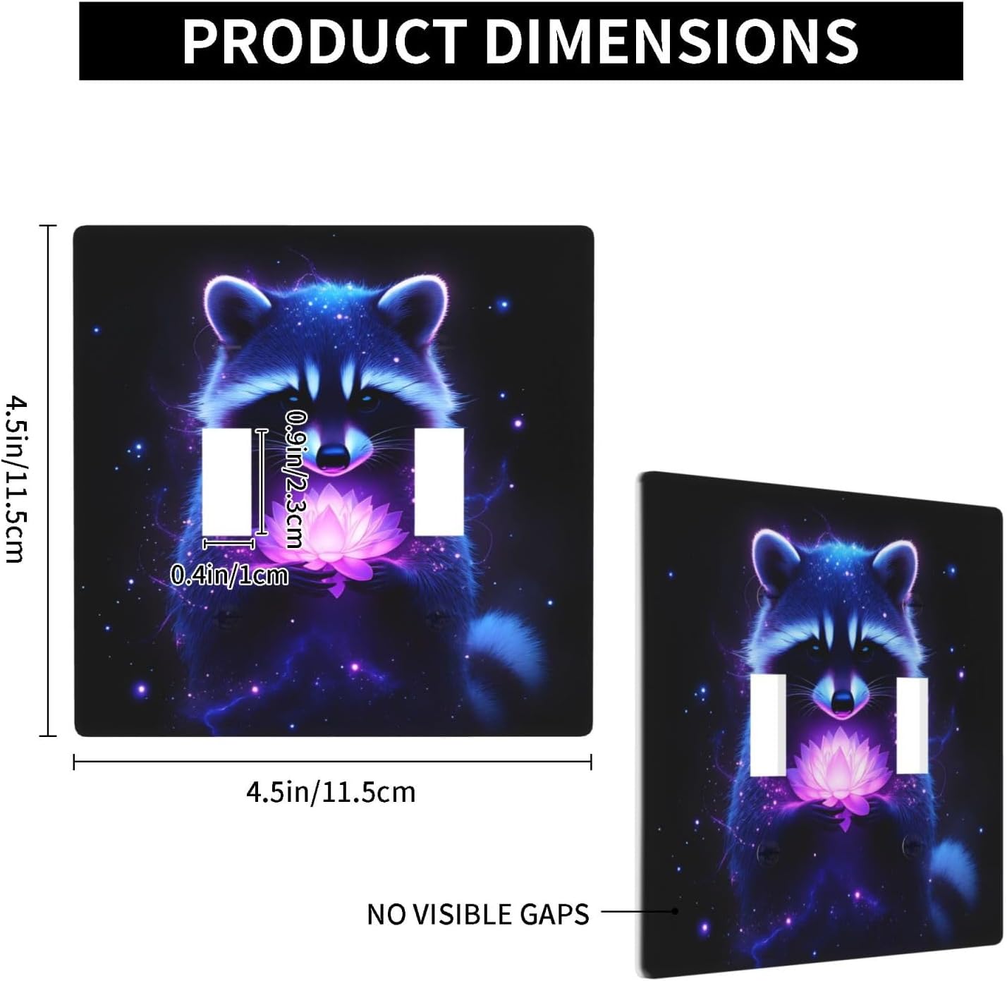 Raccoon Pink Lotus Double Toggle Light Switch Cover Plate Decorative Wall Plates, 2 Gang Switch Plates And Outlet Covers 4.5" X 4.5" For Bedroom Bathroom Kitchen Home Decor