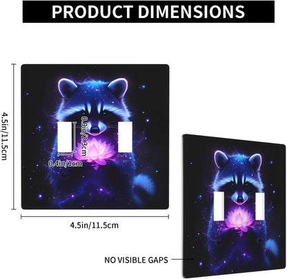 Raccoon Pink Lotus Double Toggle Light Switch Cover Plate Decorative Wall Plates, 2 Gang Switch Plates And Outlet Covers 4.5" X 4.5" For Bedroom Bathroom Kitchen Home Decor