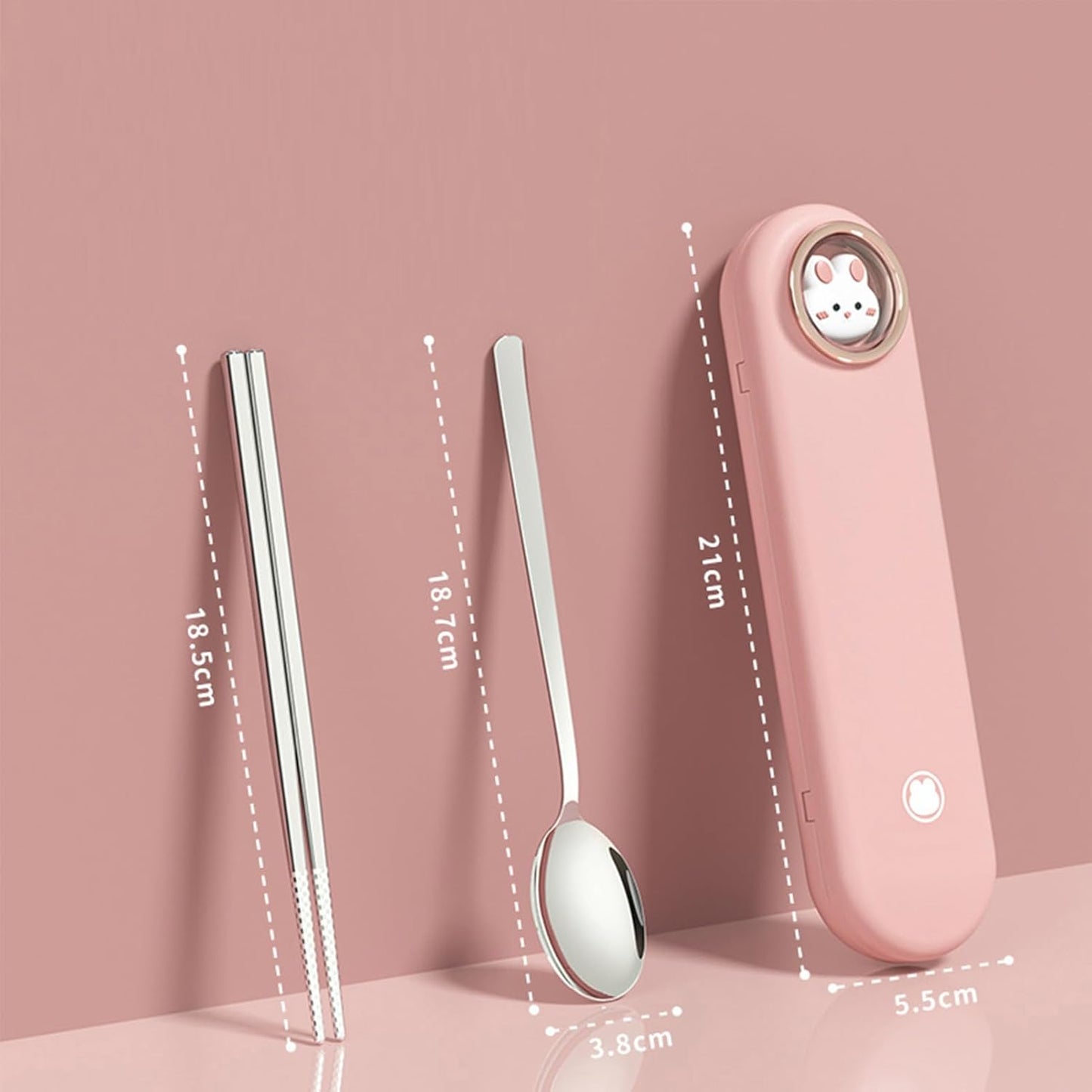 Spoon and Chopsticks Set, Stainless Steel Metal Chopsticks Spoon Set with Travel Case Stainless Steel Chopsticks Spoon Set Travel Utensils for Home Work Outdoor (pink)