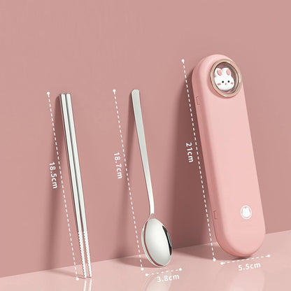 Spoon and Chopsticks Set, Stainless Steel Metal Chopsticks Spoon Set with Travel Case Stainless Steel Chopsticks Spoon Set Travel Utensils for Home Work Outdoor (pink)