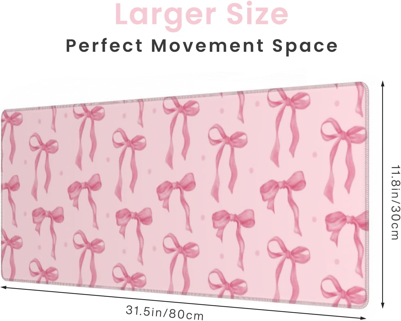 Pink Mouse Pad, Large Pink Desk Mat Bows Computer Mat, Gaming Keyboard and Mouse Pad Non-Slip Rubber Base, Stitched Edge, Cute Girly Office Supplies Desk Accessories Decor for Women 31.5 x 11.8in
