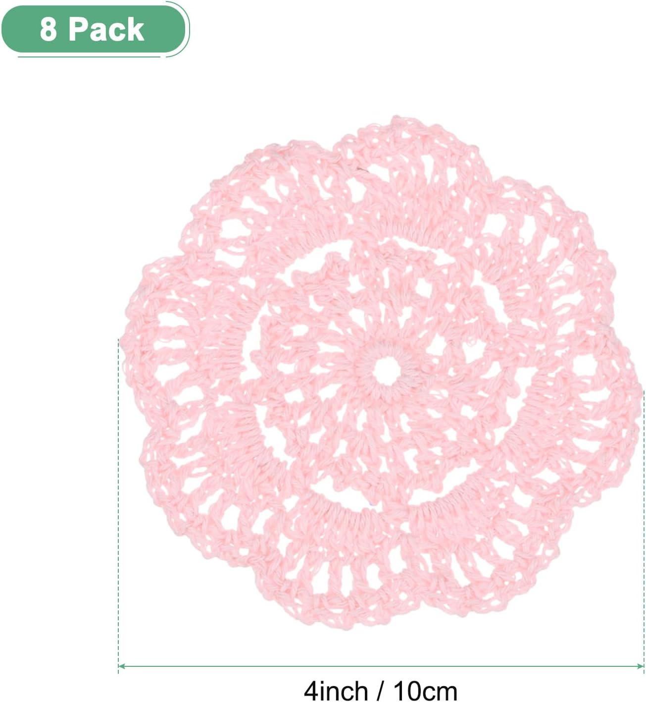M METERXITY 8-Pack Handmade Crochet Coasters, 4Inch/10cm Round Cotton Placemats for Table/Cup/Bowl/Vase/Tea Trays/Home Decoration, Lace Doilies Place Mats [Light Pink]