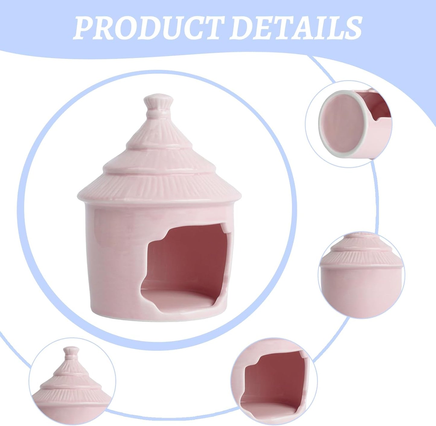 Saim Cute Aquarium Decorations Ceramic Palace Little Grass Hut Shaped Toad House, Betta Fish Tank Accessory Decor Ornament Hideout Pleco Cave for Fish Playing or Hiding (Pink)