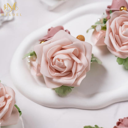 6Pcs Dusty Pink Faux Foam Rose Corsages for Women Wedding 6Pcs | Artificial Foam Rose Corsages Wristlet for Wedding Prom Bride Bridesmaids Homecoming Party Ceremony Anniversary