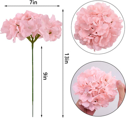 10Pcs Artificial Hydrangea Flowers Blush Heads Fake Hydrangea Silk Flowers for Wedding Centerpieces Bouquets DIY Floral Decor Home Decoration with Stems(VASE NOT Included)