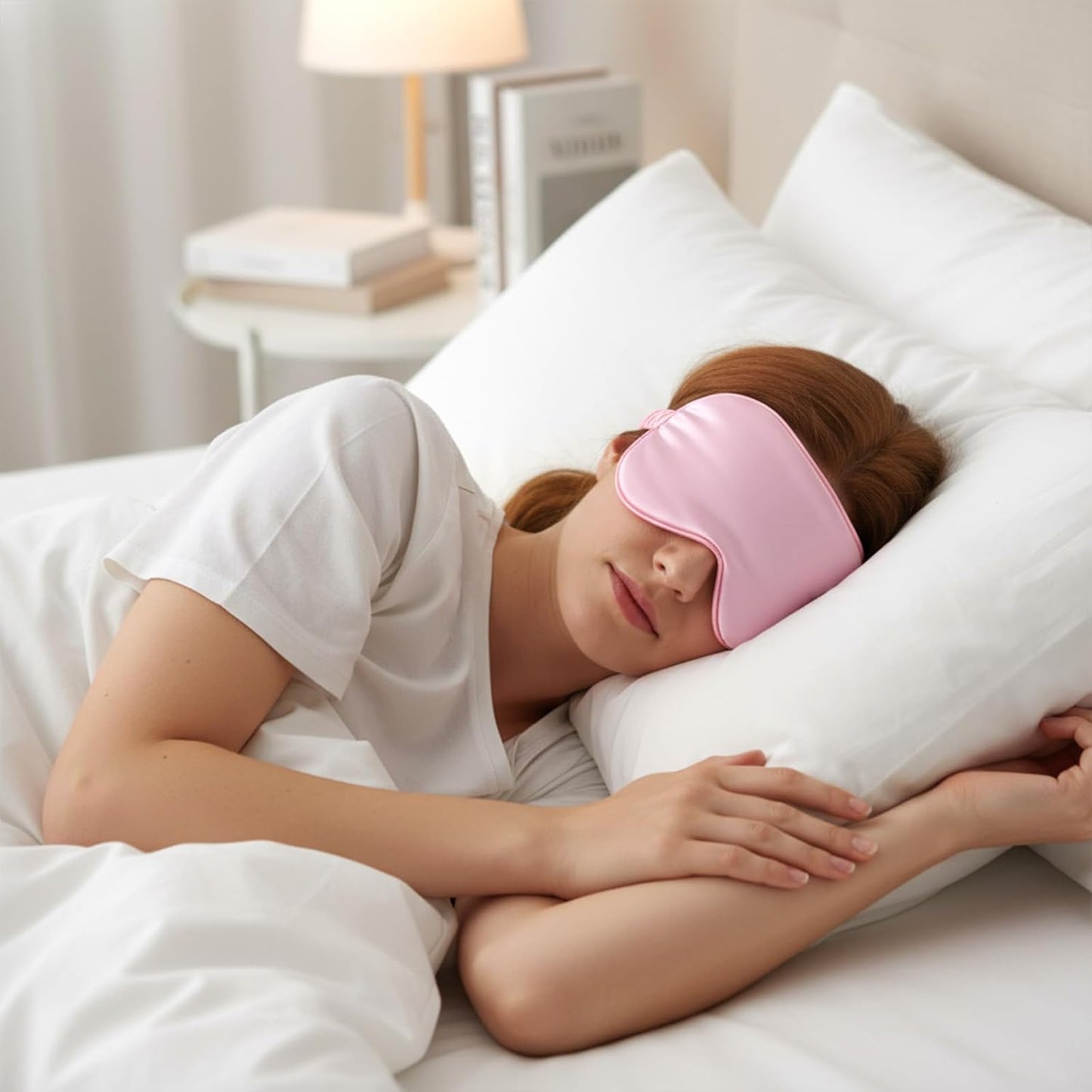 4 Pack Sleep Mask Silk Eye Mask Block Light Eye Sleep Shade Cover Blindfold Reduces Puffy Eyes Traveling Gifts for Night Sleeping Office Travel Party Games Suitable for Men Women (Pink)