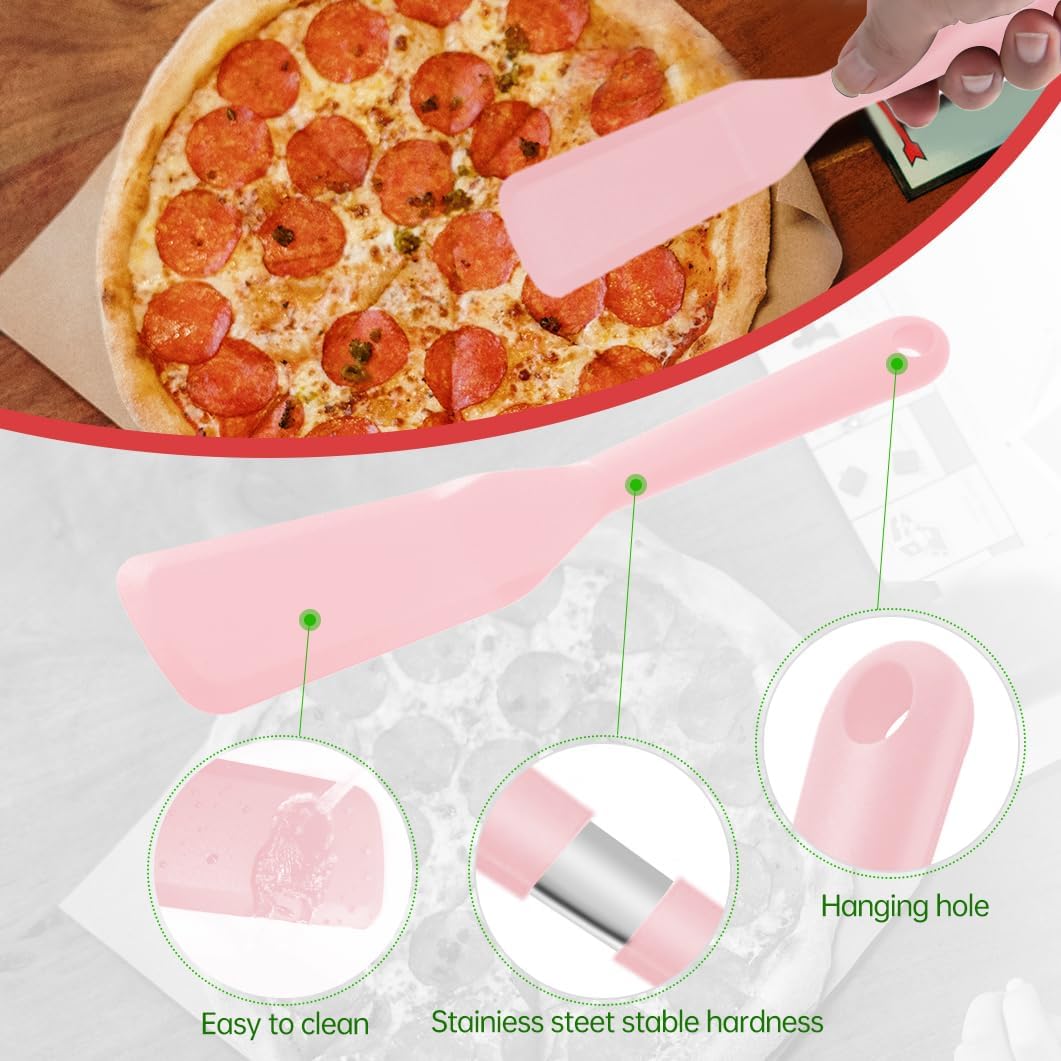 2 Pack Silicone Thin Omelet Turner, Heat Resistant Crepe Spatula for Nonstick Cookware, Pancake Spatula for Egg Cake Pizza Steak Omelet Crepes (Pink)