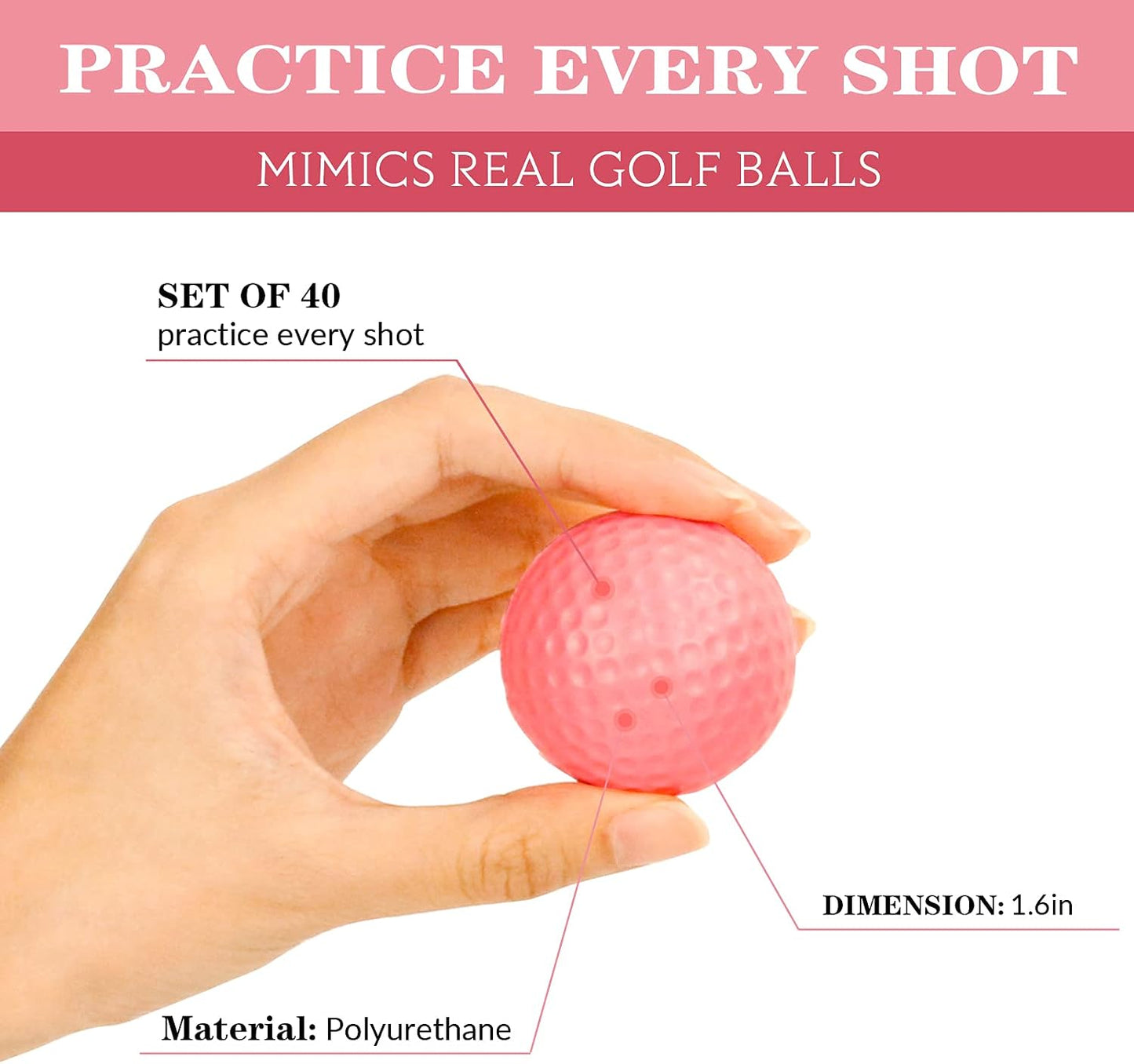 40 Pack Foam Golf Practice Balls - Realistic Feel and Limited Flight Training Balls for Indoor or Outdoor