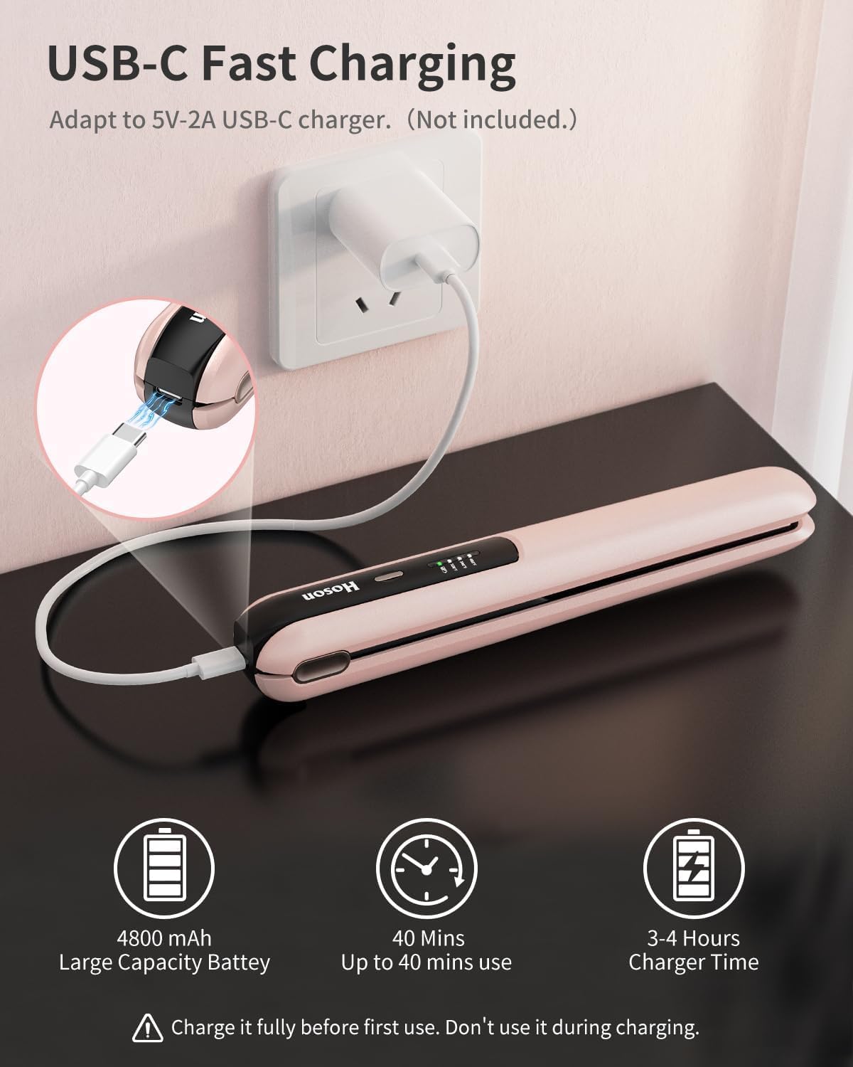 Cordless Hair Straightener,Portable Mini Flat Iron Travel for Bangs,Short Hair, Rechargeable Curling Iron and Curler 2 in 1,Pink,for Touch Ups