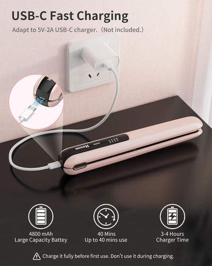 Cordless Hair Straightener,Portable Mini Flat Iron Travel for Bangs,Short Hair, Rechargeable Curling Iron and Curler 2 in 1,Pink,for Touch Ups