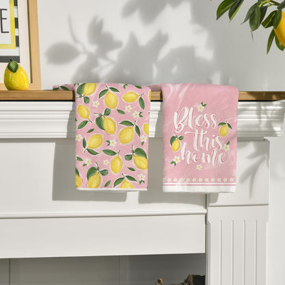 Artoid Mode Pink Lemons Leaves Flowers Summer Kitchen Towels Dish Towels, 18x26 Inch Farmhouse Spring Decoration Cleaning Set of 4