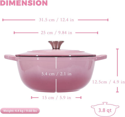 Flavehc Dutch Oven Pot with Lid 3.8 qt Cast Iron Dutch Oven for Bread Baking Pink Enameled Cast Iron Dutch Oven with Handels