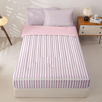 Erosebridal Abstract Striped Light Pink Zipper Comforter Set Full Lines Stripe Bedding Set with Comforters, Sheets, Pillowcases Pinstripe Bed in a Bag Modern Simple Style Bedroom Decor
