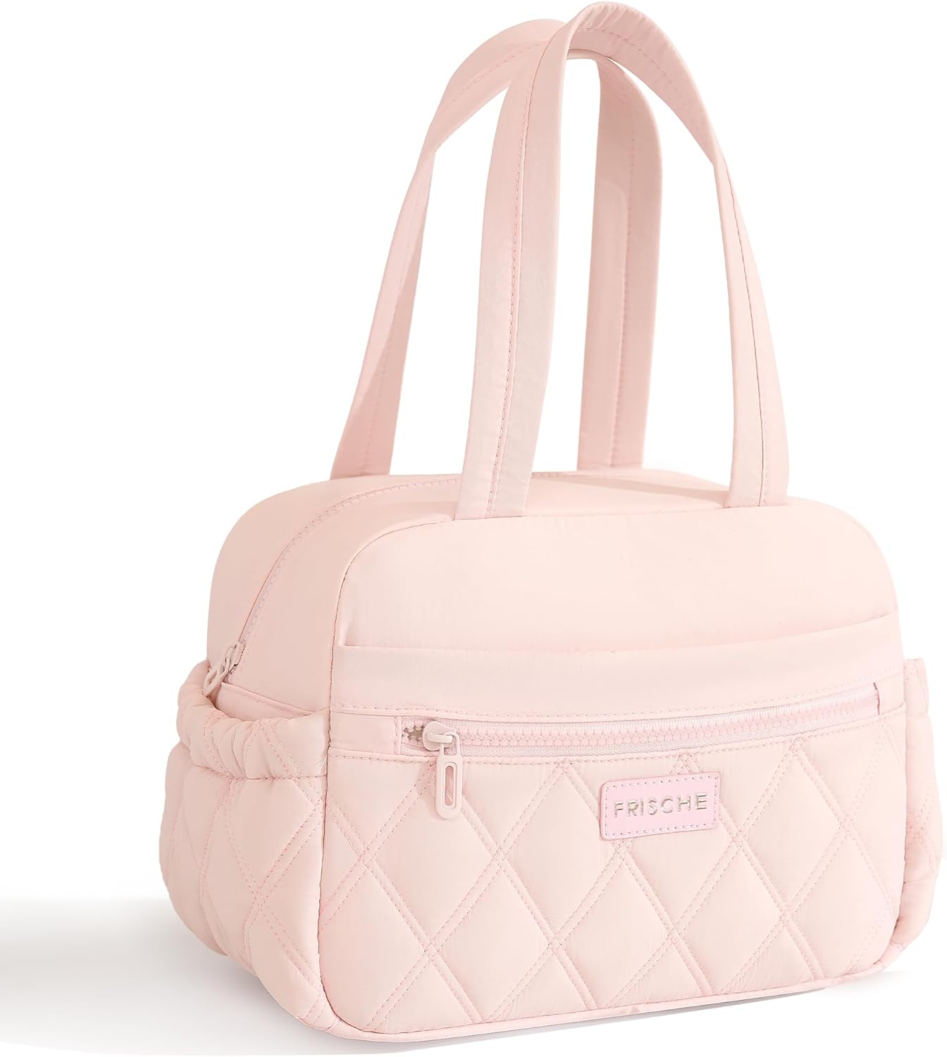Veki Lunch Box for Women Men, Cute Puffer Insulated Lunch Bag, Reusable Leakproof Quilted Lunch Pail, Cooler Lunch Tote Bags for Work Picnic Travel Meal Prep Adult Teacher Nurse (Pink)