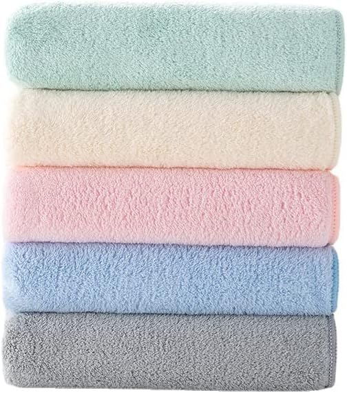 Soft Plush Bath Towels, Pastel Colors Collection, Cotton Blend, Pink Blue Mint Cream Gray, 5 Pack