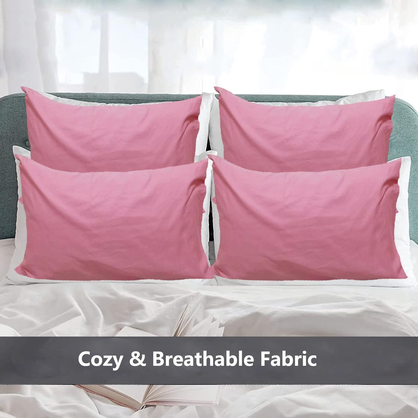 Premium Standard Pillowcases 4 Pack - Pink Queen - Ultra Soft 1800 Thread Count Microfiber- Double Brushed - Allergies Free - Wrinkle Resistant Pillowcase