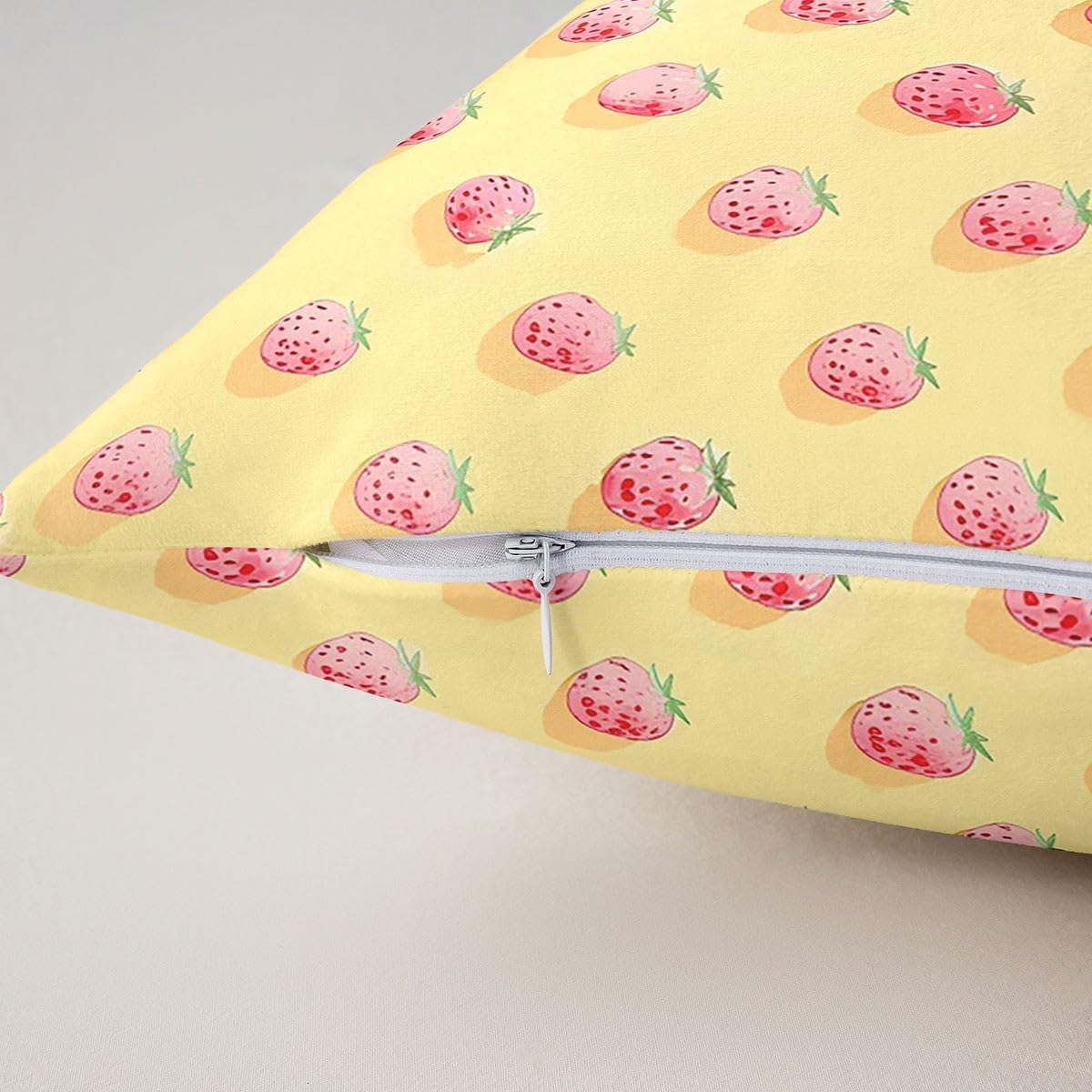 Manfei Cute Strawberry Pattern Throw Pillow Covers Set of 2 Pink Cute Fruit Theme Cushion Covers for Couch Sofa Rustic Warm Style Decorative Pillowcases Yellow Soft Outdoor Pillows Covers,20"x20"