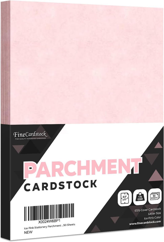 Ice Pink Stationery Parchment Recycled Paper | 65Lb Cover Cardstock | 8.5” x 11” Inches | 50 Sheets Per Pack