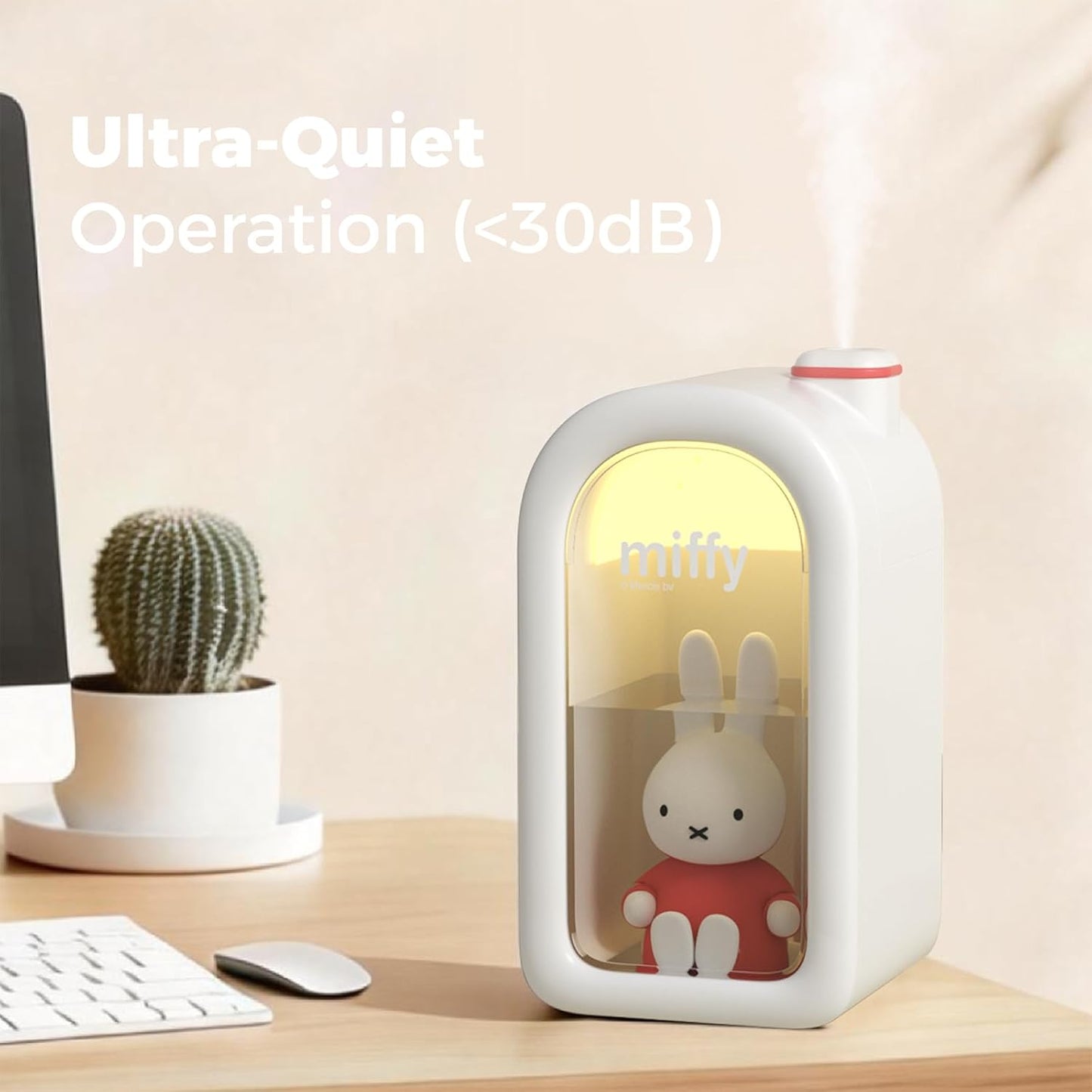 Mipow X Miffy Cool Mist Humidifier - Ultrasonic Quiet Humidifier, Mini Cute Humidifier with Night Light, 380ml for Bedroom, App-Controlled RGB Light (2.0 Plus-Version) - Pink
