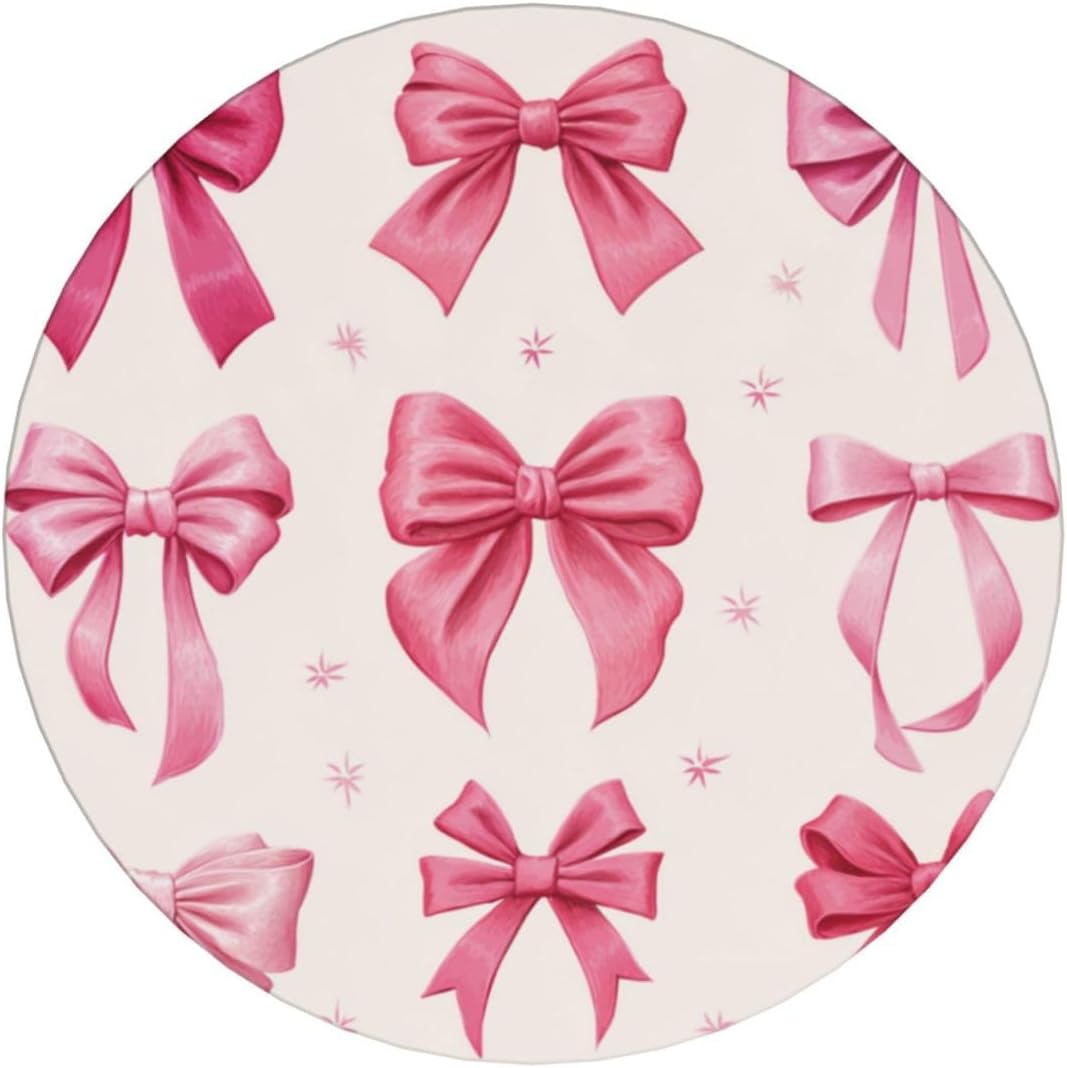 Light Pink Bows in Three Rows Ceramic Coasters with Holder Set of 6 Coffee Cup Drink Coasters