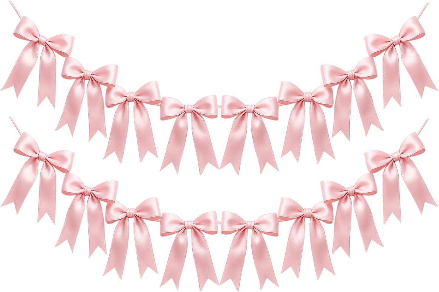 2 Strings of 16PCS Pink Bow Garland Banner Decoration,Pre-Strung Satin Ribbon Ornaments for Birthday,Bachelorette Party,Bridal Shower, Wedding,Engagement,Baby Shower, Graduation Deco,Anniversary