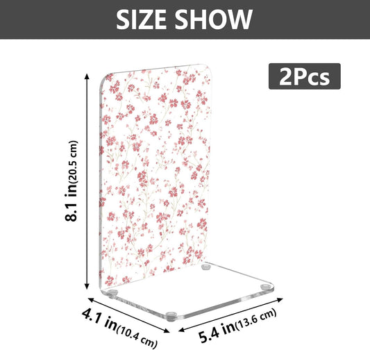 Light Pink Floral Small 2 Bookends Book Ends for Shelves Heavy Books Stopper Decorative Acrylic Non-Slip 1 Pair