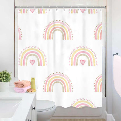 IFFVGX20 Kids Rainbow Shower Curtain for Girls 72Wx72L, Boho Pink Polka Dot Shower Curtain, Cute Girly Toddler Nursery Child Bathroom Set Modern Minimalist Aesthetic Curtain Bathtub Accessories Decor