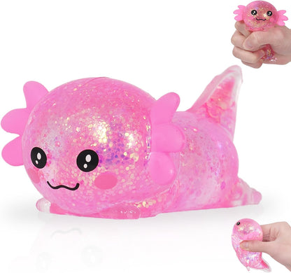 Pink Axolotl Squishy Toys, Lying Pose Squeeze Toys Stress Balls Fidget Toys Sensory Toys for Anxiety Relief & Stress Relief, Cute Not Easy to Fall Off for Kids Boys Girls 3+